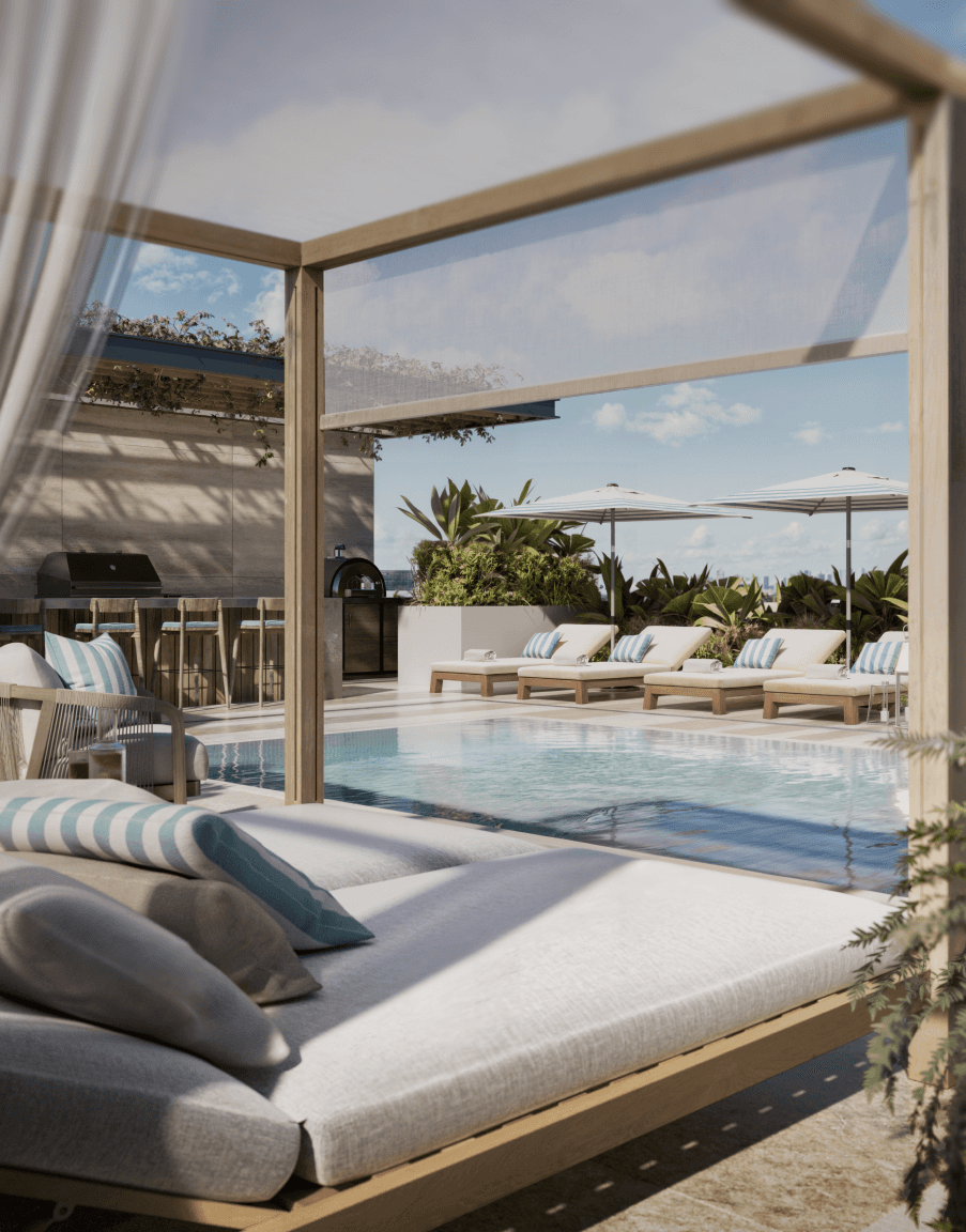 Alma rooftop pool and cabanas